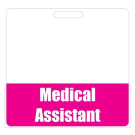 Medical Assistant Badge Buddy (Pink) - Horizontal Heavy Duty Badge Tags for MAs - Double Sided Badge Identification Card