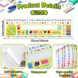 36 Pcs Self Adhesive Name Tags Students Name Plates for Desks Multipurpose Manuscript Nameplates with Multiplication Fractions Alphabet Left/Right Place Value for Back to School Supplies 14 x 4Inch