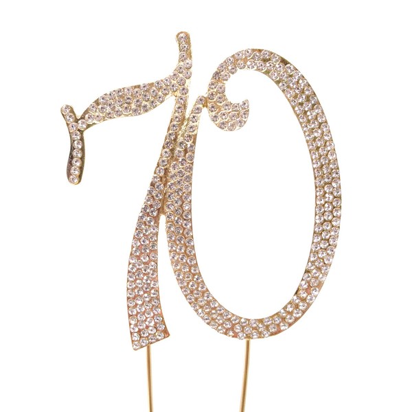 Honbay 70 adornos para tartas de vidrio brillante de alta calidad para decoración de tartas para fiesta de 70 cumpleaños (dorado)