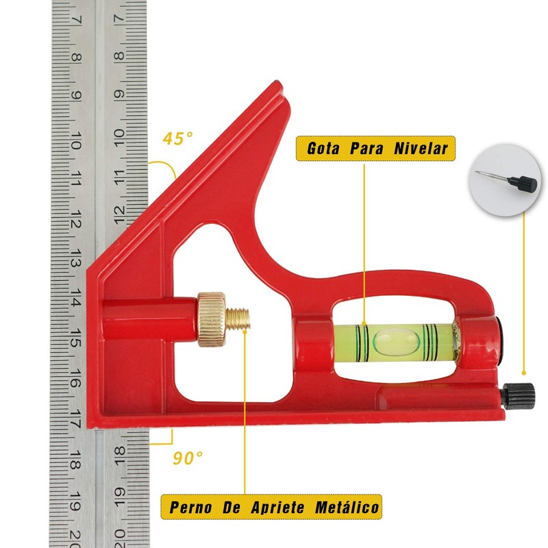 FUMETAX Escuadra de Combinación 12" Ajustable Escuadra Combinada 300 mm