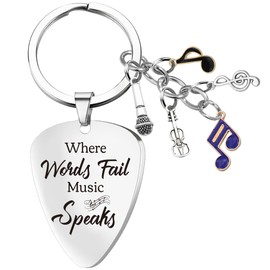 Cool Music Lovers Gift Keychain - Inspirational Quotes Where Words Fail Music Speaks Keychains for Men Women Gifts, Guitar Note Pendant Keyring for Musicians Teachers Friends Birthday Graduation