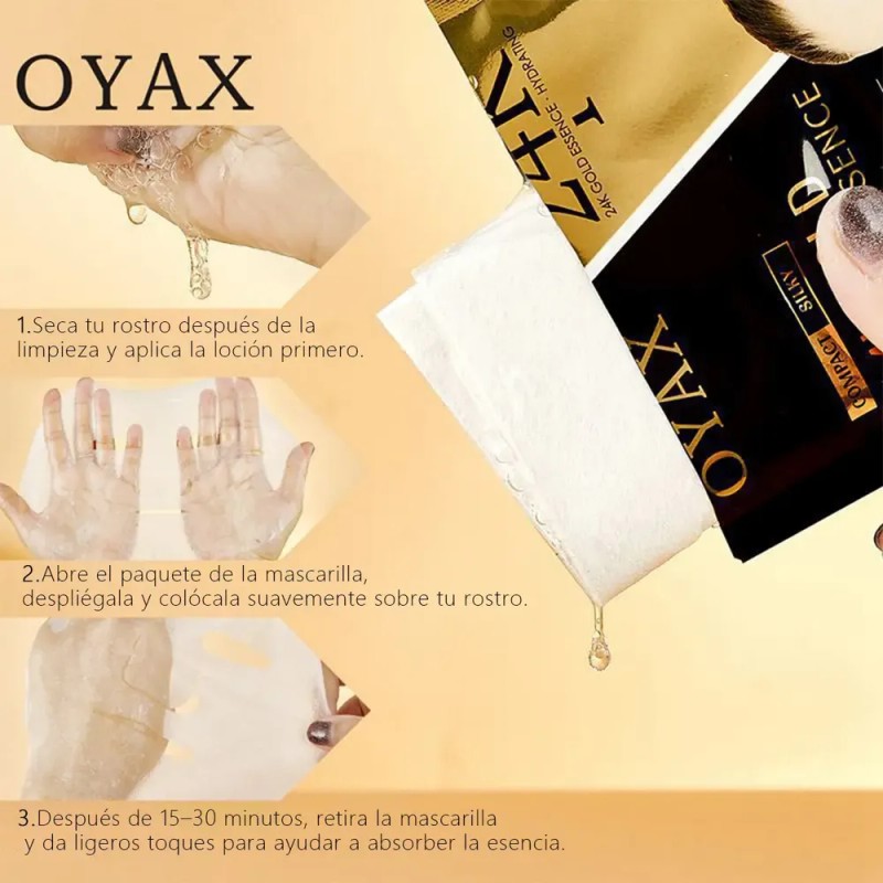 Mascarilla Facial Oro 24k Acido Hialuronico Reafirmante 10pz
