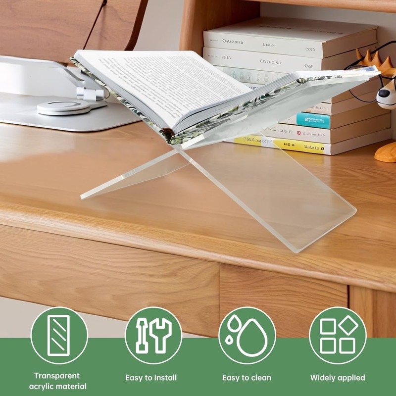 Ranjaner Acrylic Book Stand Clear X-Shaped Holder for Cookbook Reading