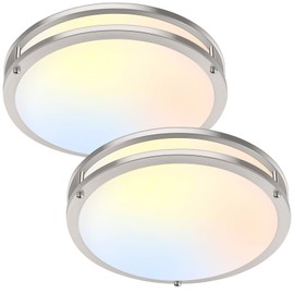 Brightever LED Ceiling Light Fixture, 36W 4400Lm Flush Mount Ceiling Lights, Dimmable 5CCT 2700K/3000K/4000K/5000K/6500K, 13" Super Bright Bedroom Lamps for Kitchen Hallway, Brushed Nickle, 2 Pack