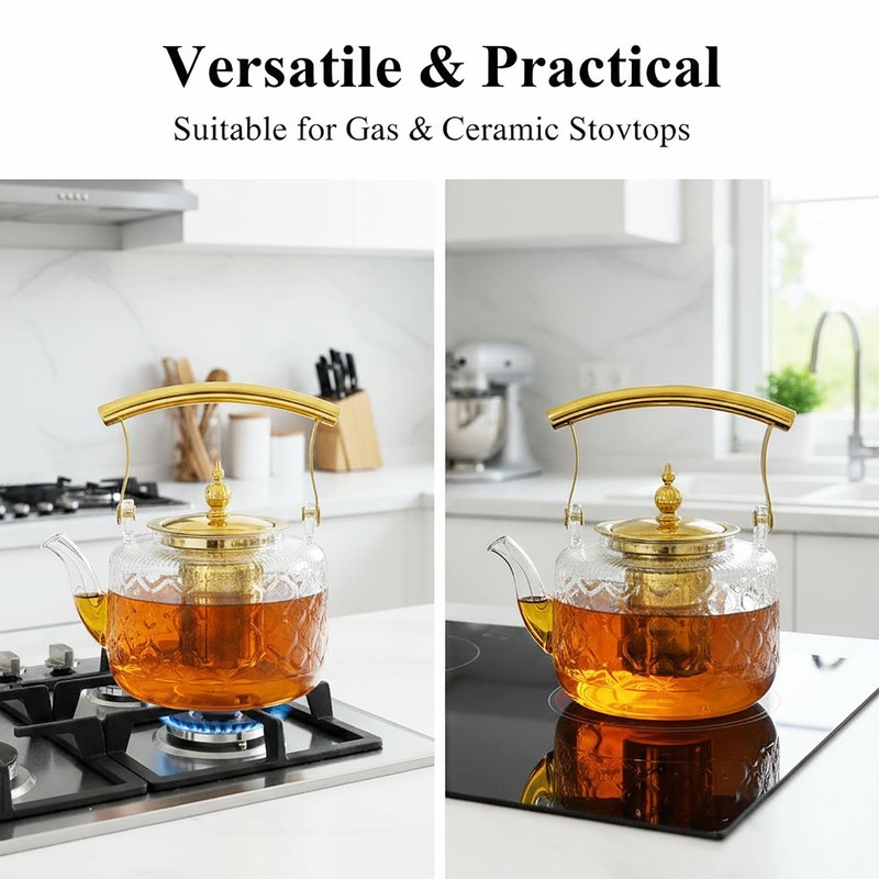 dingdaer High Borosilicate Glass Teapot, 44 oz / 1300 ml