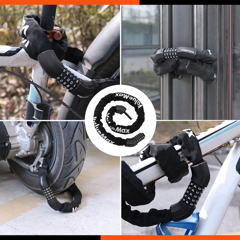 ValueMax Bicycle Lock Combination Lock Chain Lock 100 cm, 5