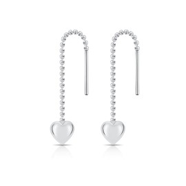DTPsilver - Women's Earrings Pull Through Chain 925 Sterling Silver Heart, Sterling Silver, No Gemstone