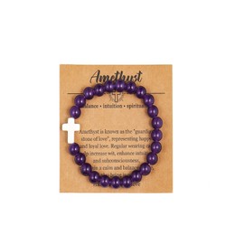 COLORFUL BLING Natural Healing Stone Cross Beaded Crystal Strand Adjustable Dangling Bracelet With Meaningful Card Inspirational Religious Gifts for Women Jewelry Turquoise Relief Anxiety-Purple