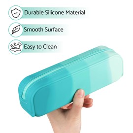 Pencil Holder Case, Gradient Color Silicone Waterproof Pencil Pouch, Portable Silicone Pencil Bag Aesthetic Zipper Pencil Pouch for School Supplies Office College Teen Girls Adults (Green)
