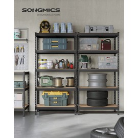SONGMICS 5-Tier Storage Shelves, Set of 2 Garage Storage, Boltless Assembly, Adjustable Shelving Units, 17.7 x 35.4 x 70.9 Inches, Load 1929 lb Each, Shed Warehouse Basement, Black UGLR450B02