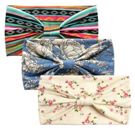 scicent Pack of 3 Women's Boho Headband Printed Headbands Knot Twisted Elastic Head Wrap Cute Hair Accessories for Girls - 13525