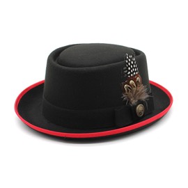 Michear Premium Felt Bowler Hat Classic British Small Brim Derby Cap with Feather Ribbon Trim, Unisex Vintage Formal Hat 56-60cm (UK, Alpha, One Size, Black)