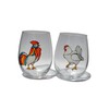 Rooster Hen Stemless Wine Glasses Set 2 Hand Painted Fall Home Decor