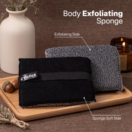 Yiclick Exfoliating Body Scrubber Exfoliator 2 Pack - Exfoliating Sponge, Shower Bath Sponge Loofah with Handle, Body Scrub Lufas Washcloth Net Brush, Dead Skin Remover for Body(Rectangle)