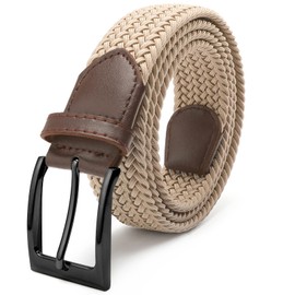 Fairwin Belt Women Men Elastic Belt Men Women Belt Elastic Men Women Fabric Belt Women's Belt Men Without Holes Stretch Belt Men Women Width 3.3 cm (Beige, Length 115 cm), Beige (Black Buckle)