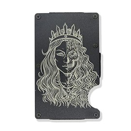 Morale Tags Viking Norse Goddess Hel Engraved Metal RFID Blocking Tactical Minimalist Wallet w/Money Clip (Black)
