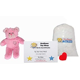 8" Pink Heart Patches Bear Make Your Own *NO SEW* Stuffed Animal Kit