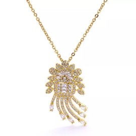 Unbranded Cubic Zirconia Gold Plated Pendant Necklace and Earrings Set.