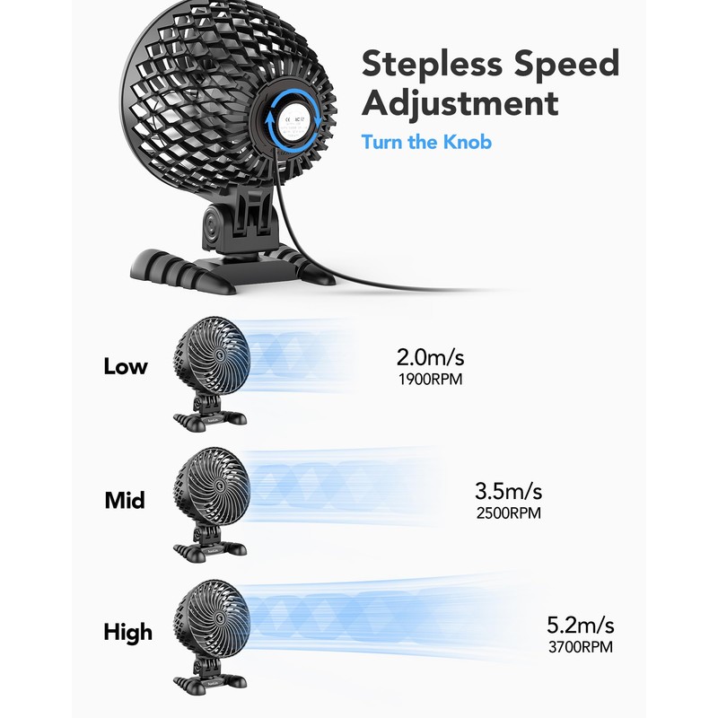 AaoLin USB Desk Fan, Table Fan with CVT Variable Speeds,