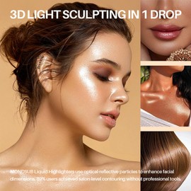 MONDSUB Rose Gold Highlighter Serum - Metallic Lunar Shimmer for Olive/Dark Skin, Hyaluronic Acid Infused, Blurs Pores & Fine Lines (0.33 Fl Oz)