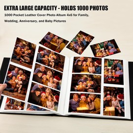 Aevdor 1000 Pockets Photo Album 4x6, Extra Large Capacity Leather Cover Wedding Family Photo Albums Holds 1000 Horizontal and Vertical Photos, Acid-free Pages 4x6 Photo Album with Front Window (Black)