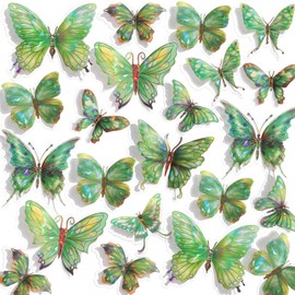 3D Butterfly Wall Decor - 50PCS Removable PVC Butterflies Wall Stickers- Multi-Size (2.8"-3.9")- DIY Removable Wall Art Decal for Kids Room, Nursery, Bedroom, Classroom, Party Decoration (Green)
