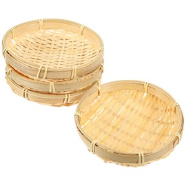 COLLBATH 4Pcs Handmade Bamboo Woven Storage Plates for Snacks Candies Cookies and Nuts Woven Serving Trays Versatile Storage Solution for Home and Kitchen Decor
