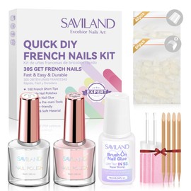 Saviland French Maniküre Set: 100 Stück French Tip zum Aufdrücken der Nägel,Rizinusöl,Rosa Nagellack,Vitamin E,Nagelkleber,Nagelpuffer,Holzschieber,Heimsalon,Experten Maniküre für Französische Nägel