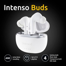 Intenso White Buds - TWS True Wireless Kopfhörer T302A mit Active Noise Cancelling und bis zu 35 Std. Musikwiedergabe, klein