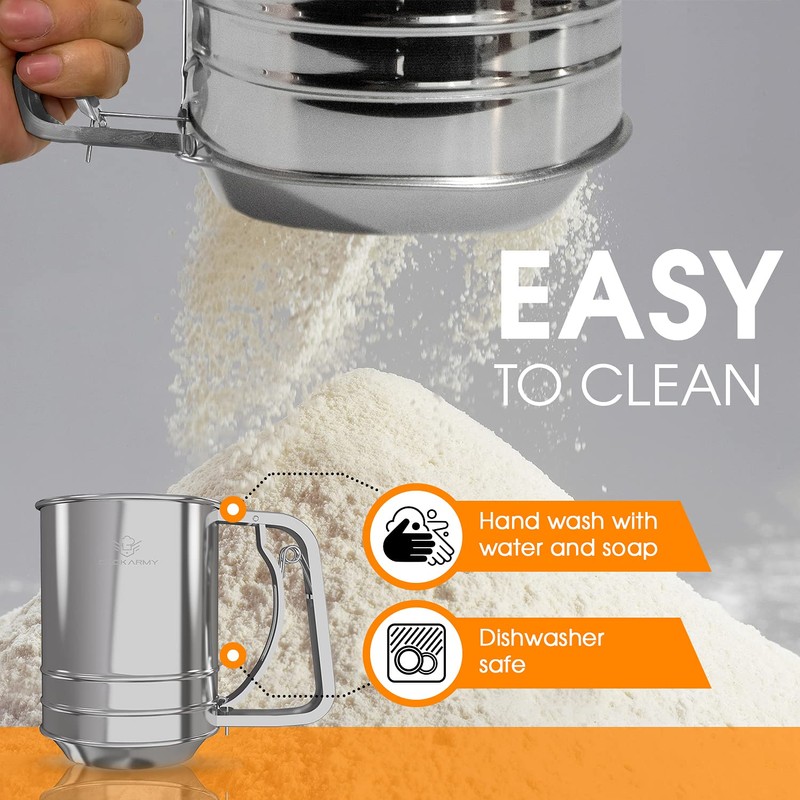 Cook Army Flour Sifter , 3 Cup Stainless Steel ,