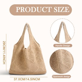 YONEEKSS Crochet Tote Bag, Mesh Beach Bags for Women, Knit Summer Hobo Bag, Woven Shoulder Bag for Holiday Vacation Shopping