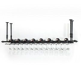 WGX Wine Bar Wall Rack 60'',Hanging Bar Glass Rack&Hanging Bottle Holder Adjustable (Black)