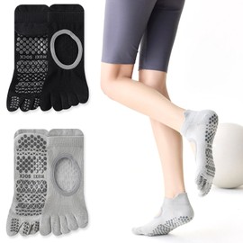 Zikanga Yoga Socks, Anti-Slip Socks, 2 Pair Set, 5 Toes, Pilates, Sneakers Socks, Yoga, Pilates Socks, Breathable, Sweat Absorbent, Odor Resistant, Cold Protection, Four Seasons, Approx. 8.7 - 10.2