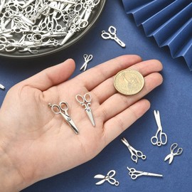 LiQunSweet 100 Pcs 10 Styles Sewing Needlework Hairdressing Tool Hair Stylist Scissor Charms for Jewelry Making DIY Craft Accessory