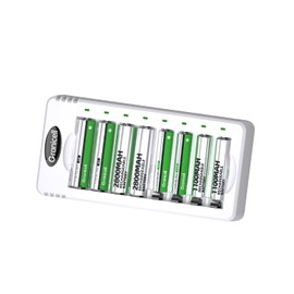 Granicell Rechargeable AA and AAA Batteries with 8 Bay Smart Charger,4 Pack AA 2800mAh & 4 Pack AAA 1100mAh Low self Discharge NiMH Battery