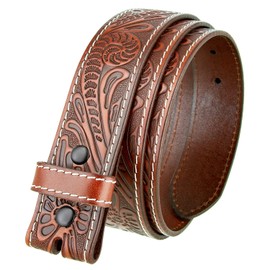 Genuine Full Grain Western Floral Engraved Tooled Leather Belt Strap 1-1/2" Wide (Tan, 44)