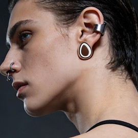 DOEARKO 2PCS Teardrop Shape Stainless Steel Outer Ring & PLA Inner Plug Ear Gauges (2g/6mm - 1"/25mm) Hypoallergenic Double Material for Stretched Ears Lightweight & Breathable Plugs (B&W, 19mm(3/4"))