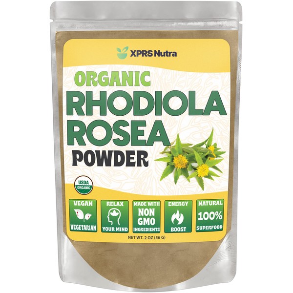 XPRS Nutra Organic Rhodiola Rosea Powder - Premium USDA Organic Rhodiola Powder for Cognition and Relaxation - Vegan Friendly Energy Booster (2 oz)