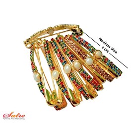 Round Diamond White Color Stones and Golden White Color Diamonds Design Safety pin or Saree pin set - 24 Pcs