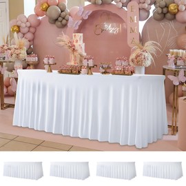 Your Magic Moment White Table Cloth Set of 4 for Rectangle Table 6ft Table Cover for 6 Foot Tables White Table Cover 6ft Spandex Table Covers 6ft Table Skirts for Rectangle Table