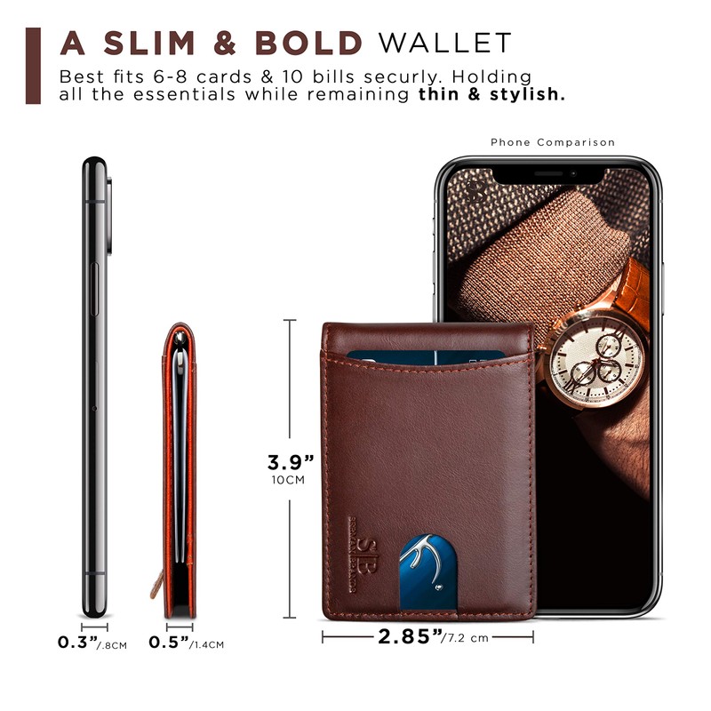 SERMAN BRANDS RFID Blocking Slim Bifold Genuine Leather Minimalist Front