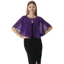 Chiffon Capelet Soft capes Shawls and Wraps for Evening Dress Wedding Cape 1920s shawl accessories for women flapper Cover Up, Purple, One Size