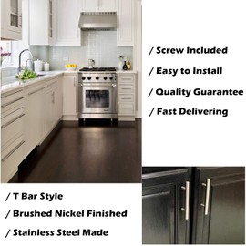 Gobrico Pack of 5 Stainless Steel Furniture Cabinet Pulls Dresser Handles T-bar Euro Style Kitchen Cupboard Door Knobs 128mm/5Inch Hole Centers