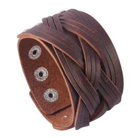JAOYU Brown Leather Bracelets Men's Leather Cuff Bracelet Adjustable Wristband Bracelet Punk Rock Bracelets Biker Jewelry Gifts