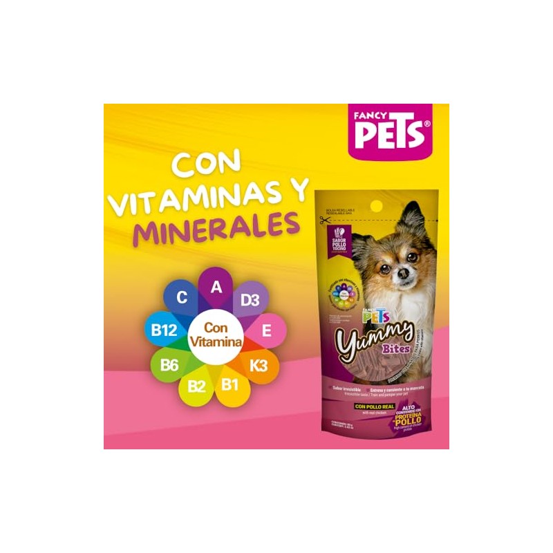 Fancy Pets Premios para Perros Yummy Bites Sabor Pollo-Tocino 80g