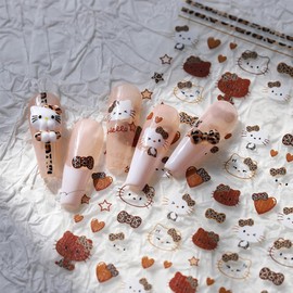 5D Brown Nail Art Stickers Decals Bronzing Nail Stickers Love Bear Cartoon Luxury Nail Design Self-Adhesive Nail Decals Manicure Sliders for Women Girls DIY Nail Art Decorations Supplies