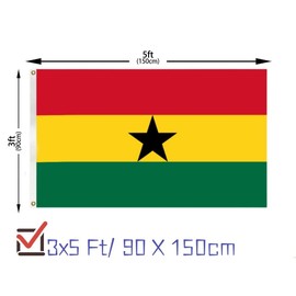 3x5 Ft Ghana Flag Large Flag Of Ghana 90 X 150cm With 2 Brass Grommets Ghana National Flag For Party Festival Procession Celebration Sport Activities Garden Home Indoor Outdoor Decoration