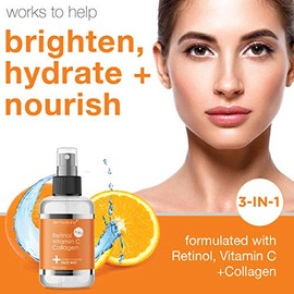 Bruma facial antienvejecimiento 3 en 1 supercargada con retinol, vitamina C + colágeno | Hidrata, refresca e ilumina para una tez más brillante | 4 on