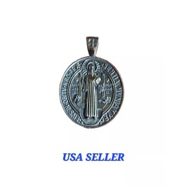 St Benedict (San Benito) Medal S925 Sterling Silver Pendant (Medalla Plata 925)