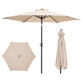 GDY 9FT Patio Umbrella Outdoor Table Umbrella,Market Umbrella with Push Button Tilt and Crank for Garden, Lawn, Deck, Backyard & Pool (Khaki)